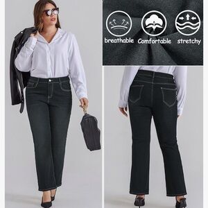 HANNA NIKOLE Wide Flared Jeans High Waisted Stretchy Bell Bottom Plus SZ 16 NEW